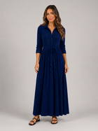 Polka Dot Tie Waist Maxi Shirt Dress Women