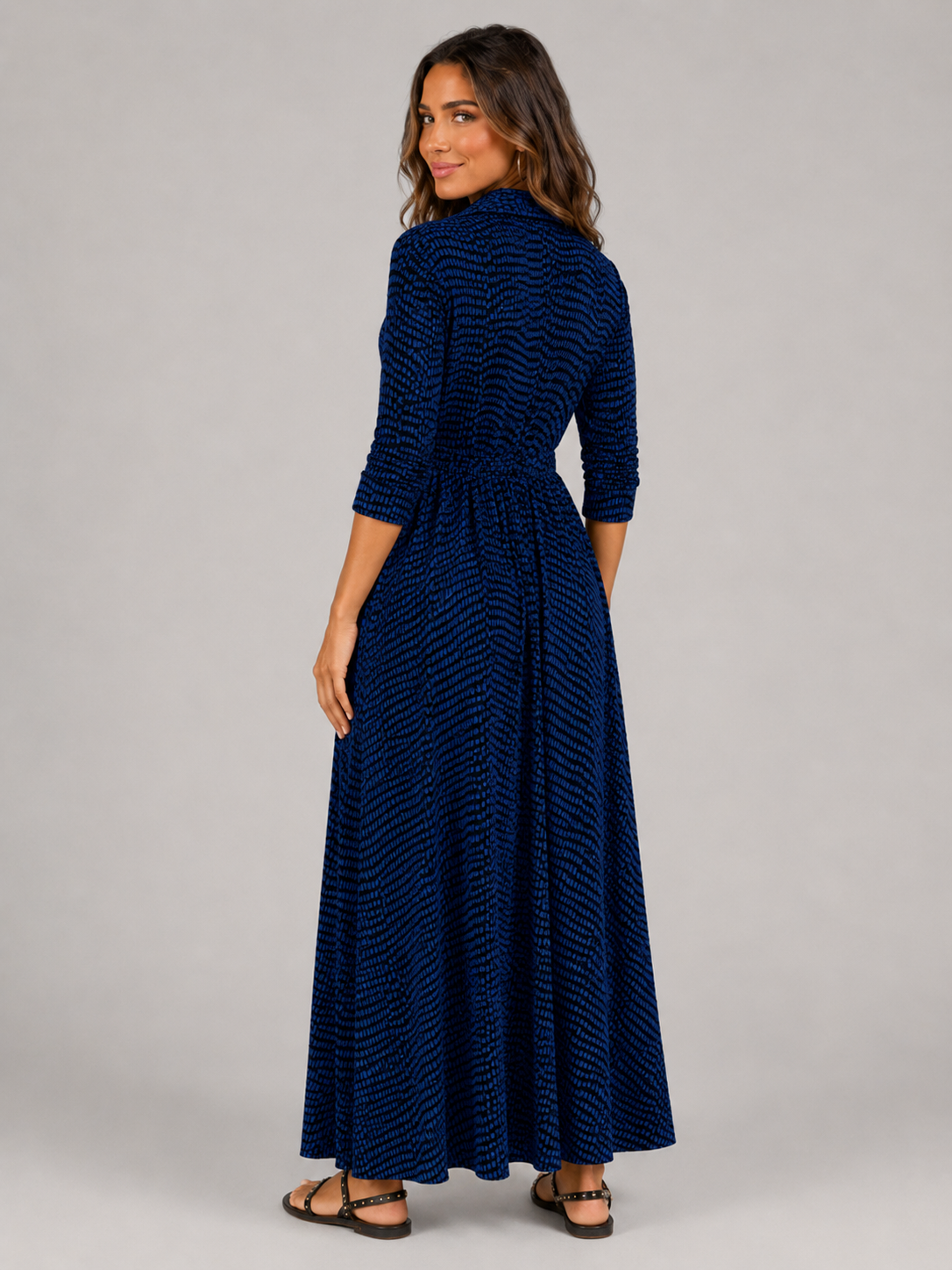 Polka Dot Tie Waist Maxi Shirt Dress Women