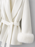 Belted Coat with Faux Fur Cuffs for Women