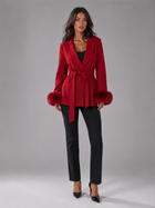 Belted Coat with Faux Fur Cuffs for Women