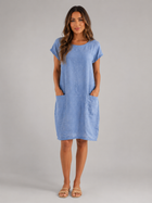 Linen Short Sleeve Pocket Midi Dress Summer Women