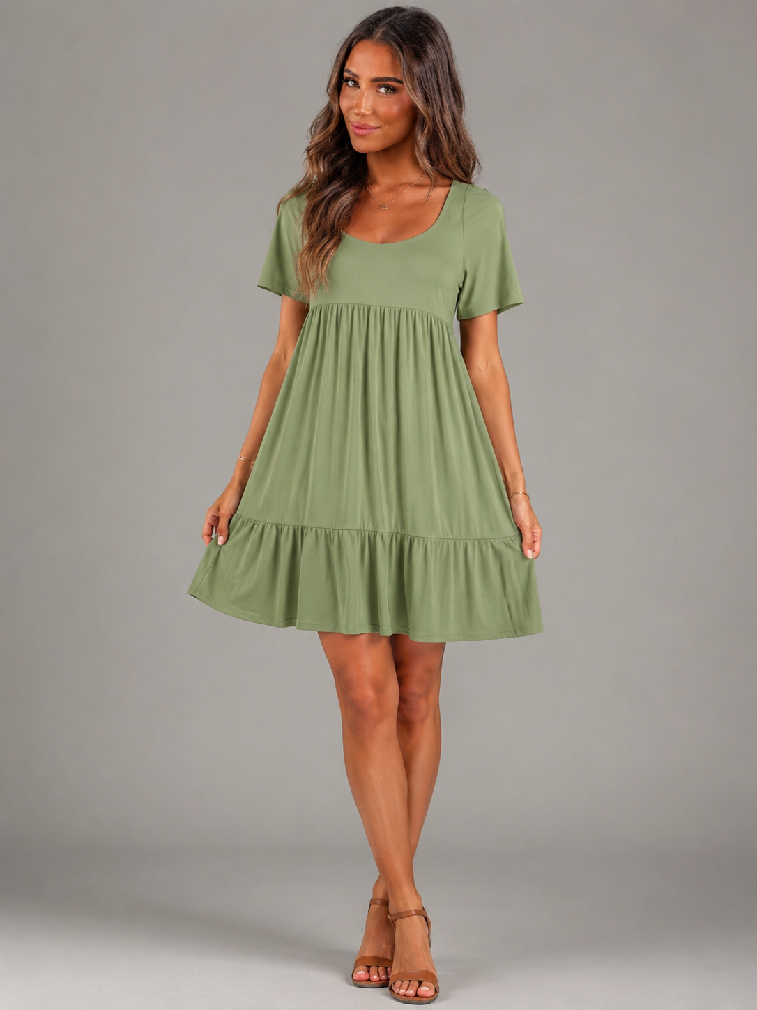 Babydoll Tiered Short Sleeve Mini Dress Summer Women