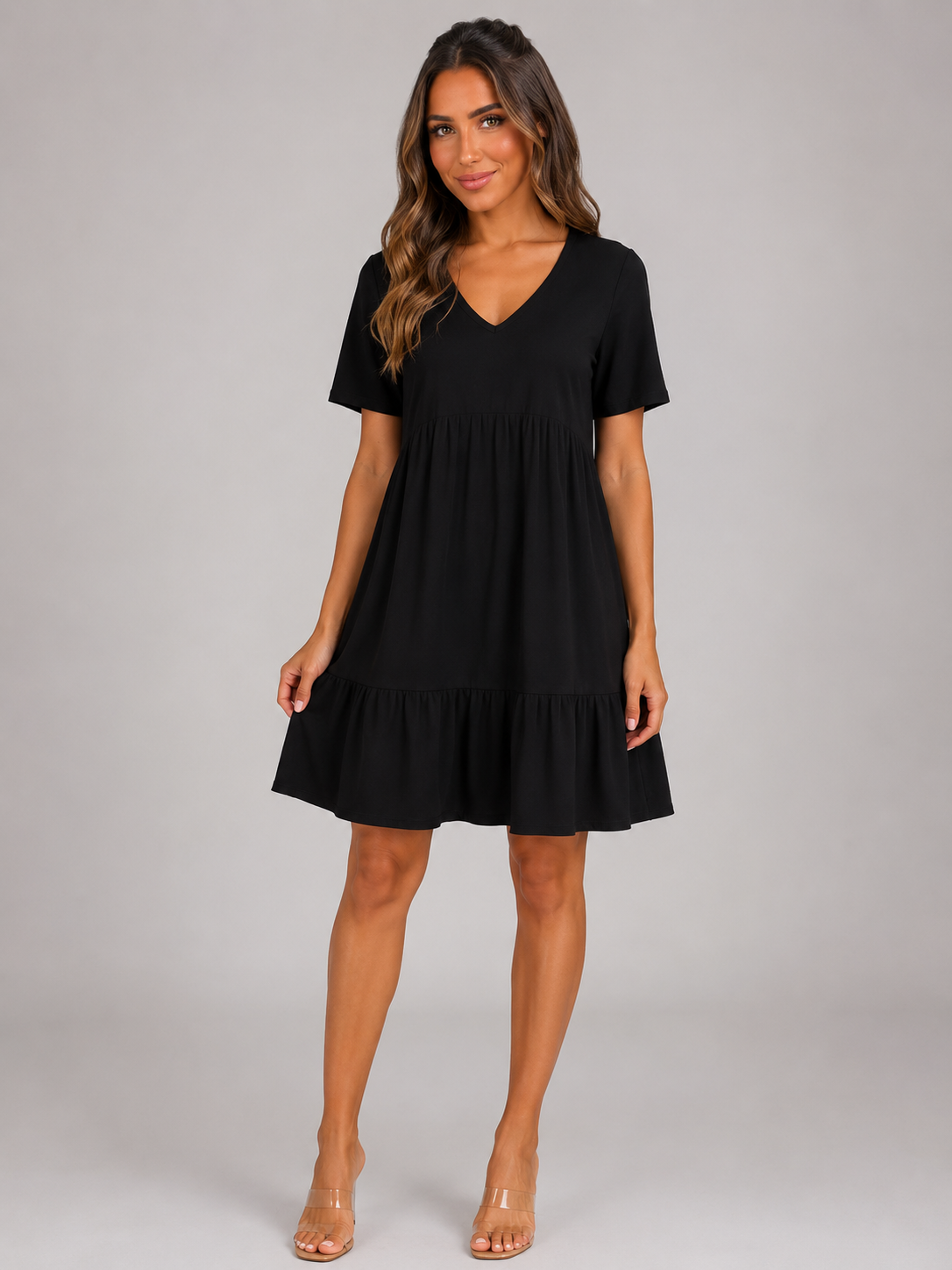 Babydoll Tiered Short Sleeve Mini Dress Summer Women