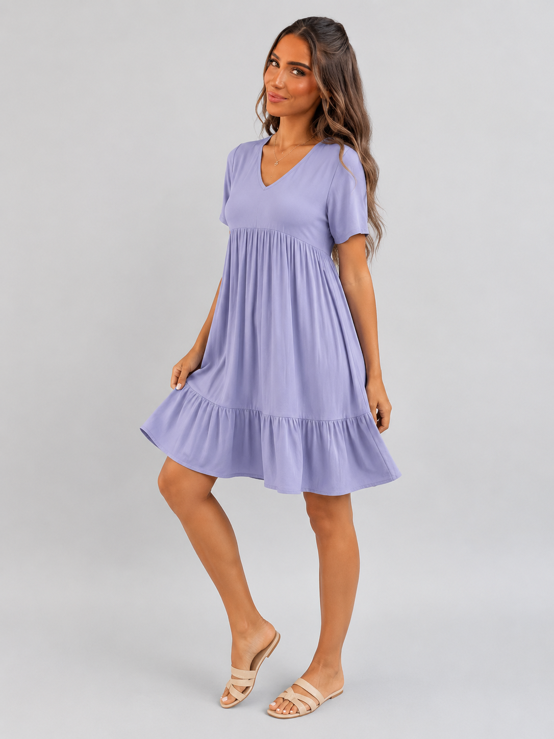 Babydoll Tiered Short Sleeve Mini Dress Summer Women