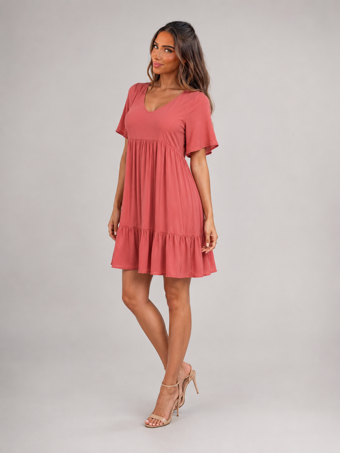 Babydoll Tiered Short Sleeve Mini Dress Summer Women