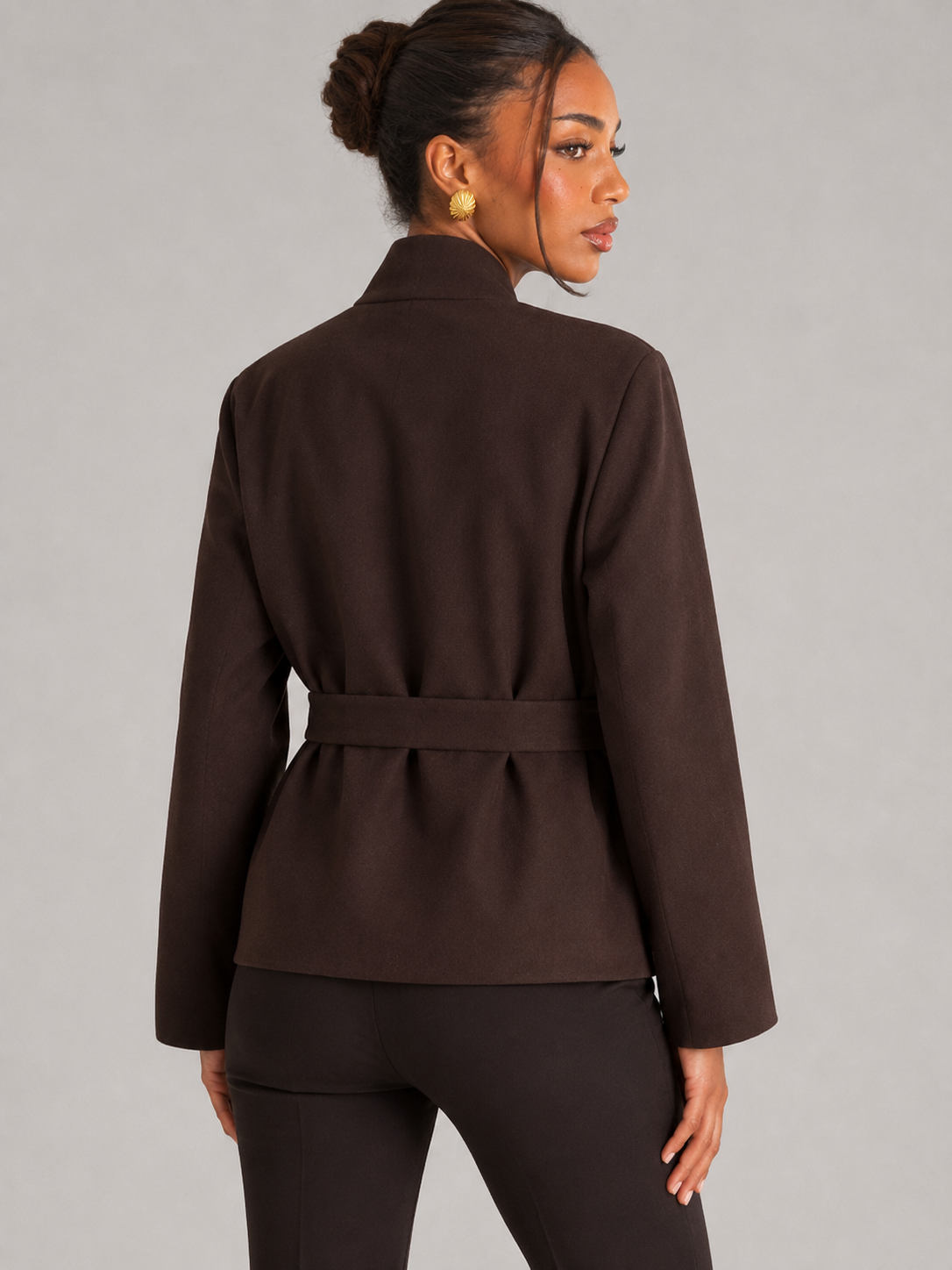 Women's Belted Wrap Jacket With Shawl Collar