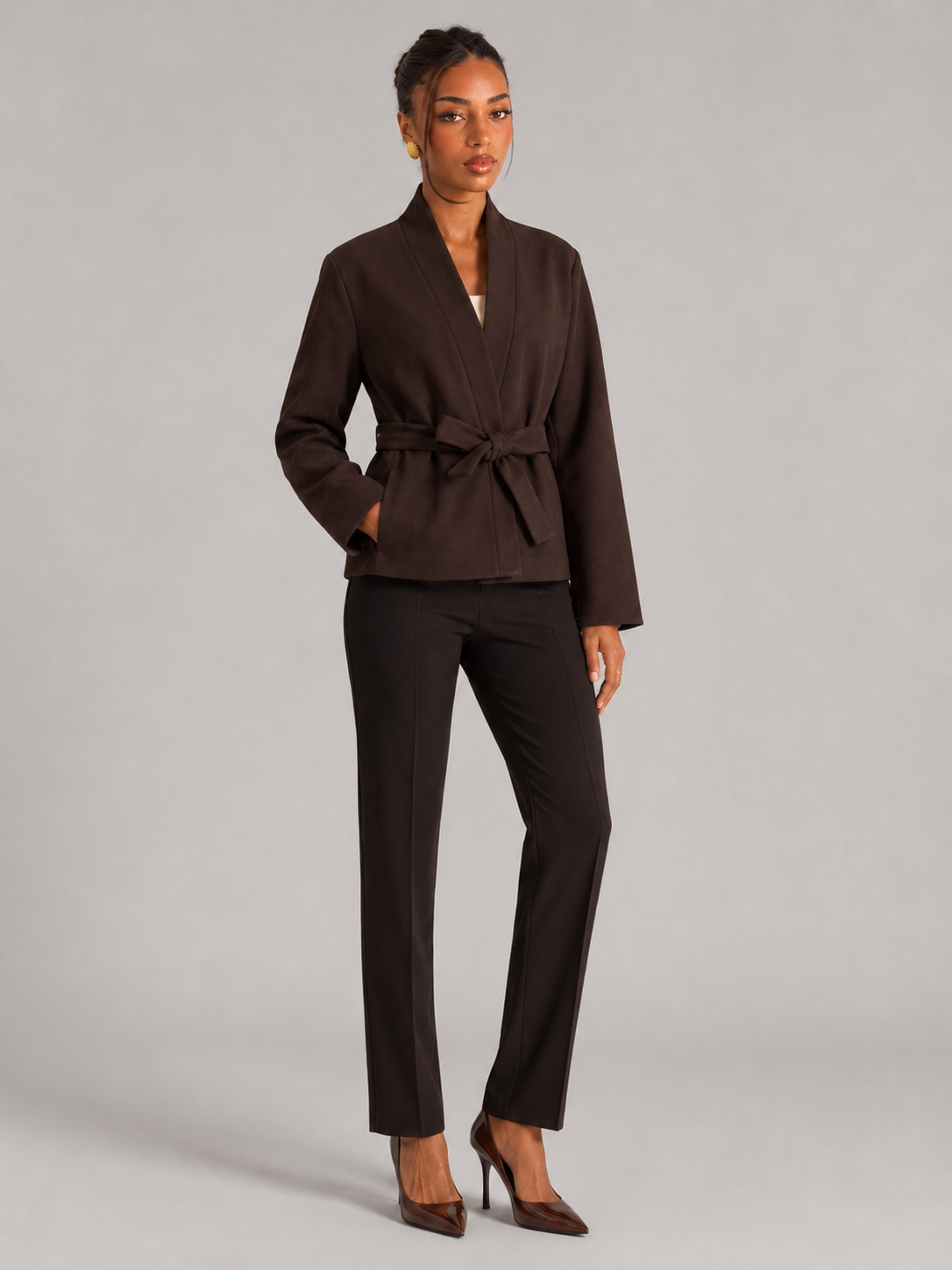 Women's Belted Wrap Jacket With Shawl Collar