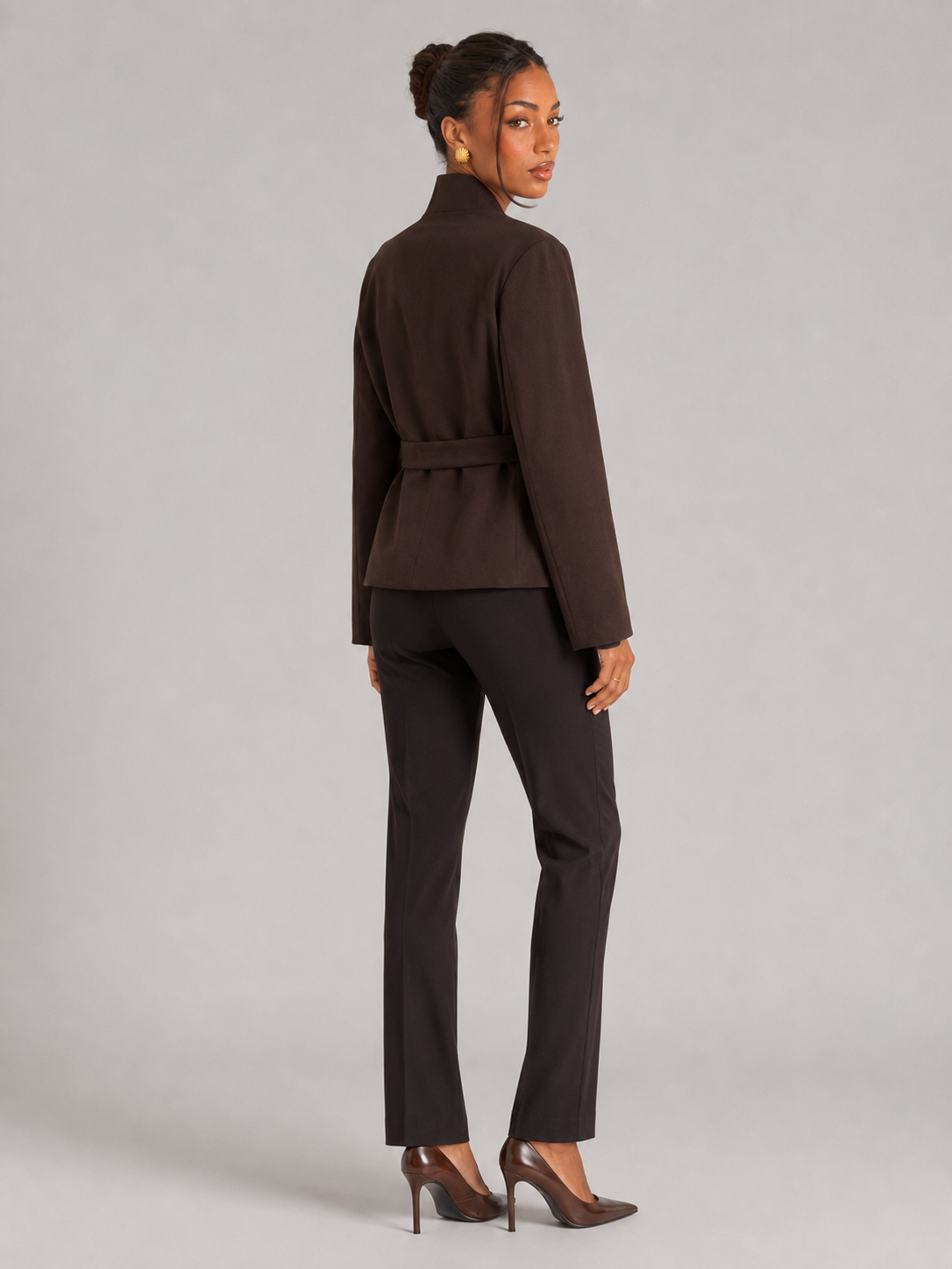 Women's Belted Wrap Jacket With Shawl Collar