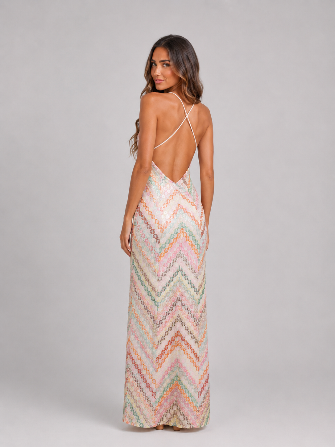 Crochet Knit Chevron Maxi Dress Summer Women