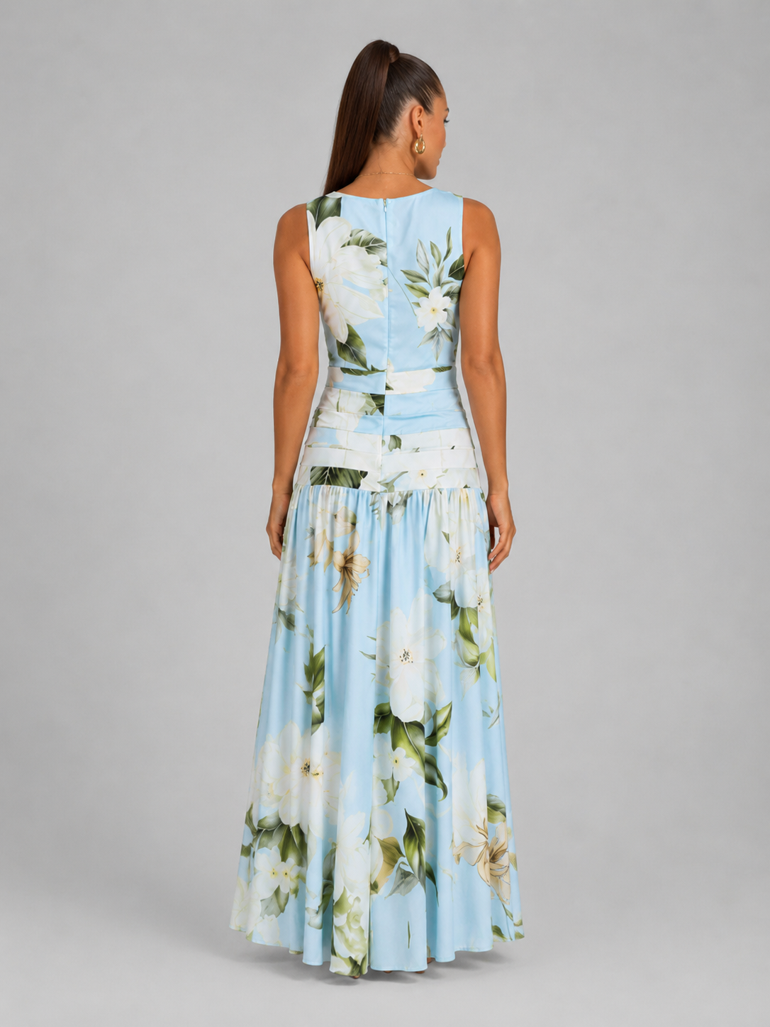 Floral Boat Neck Sleeveless Maxi Dress Wedding Guest