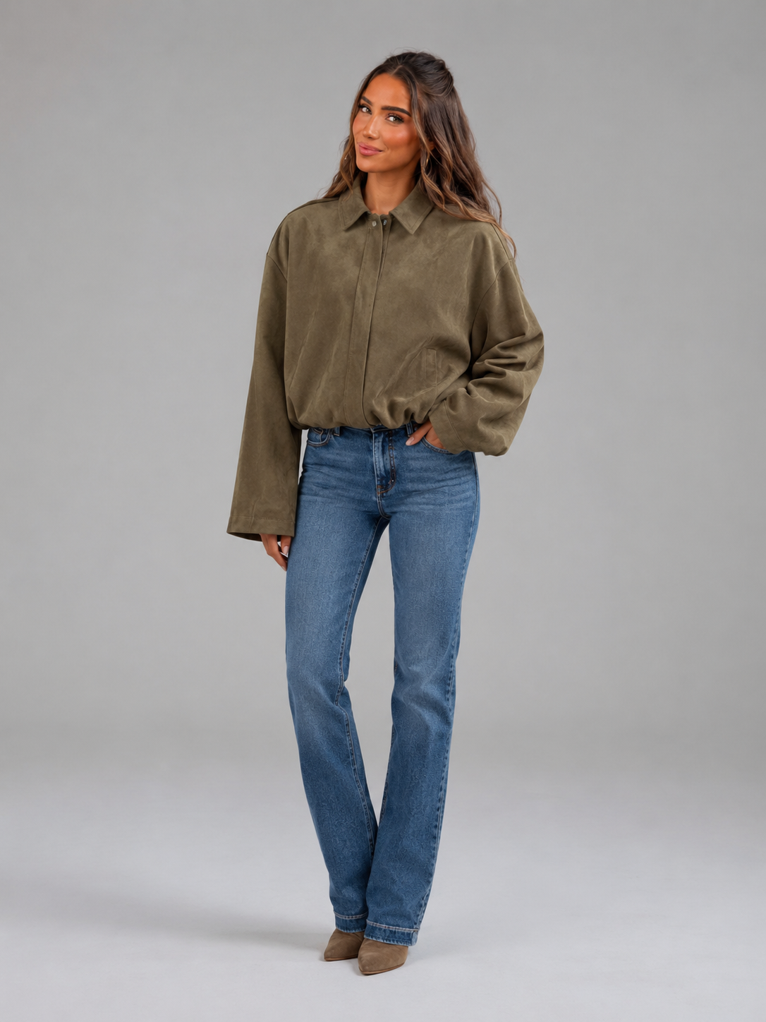 Faux Suede Oversized Shirt Jacket Autumn Women