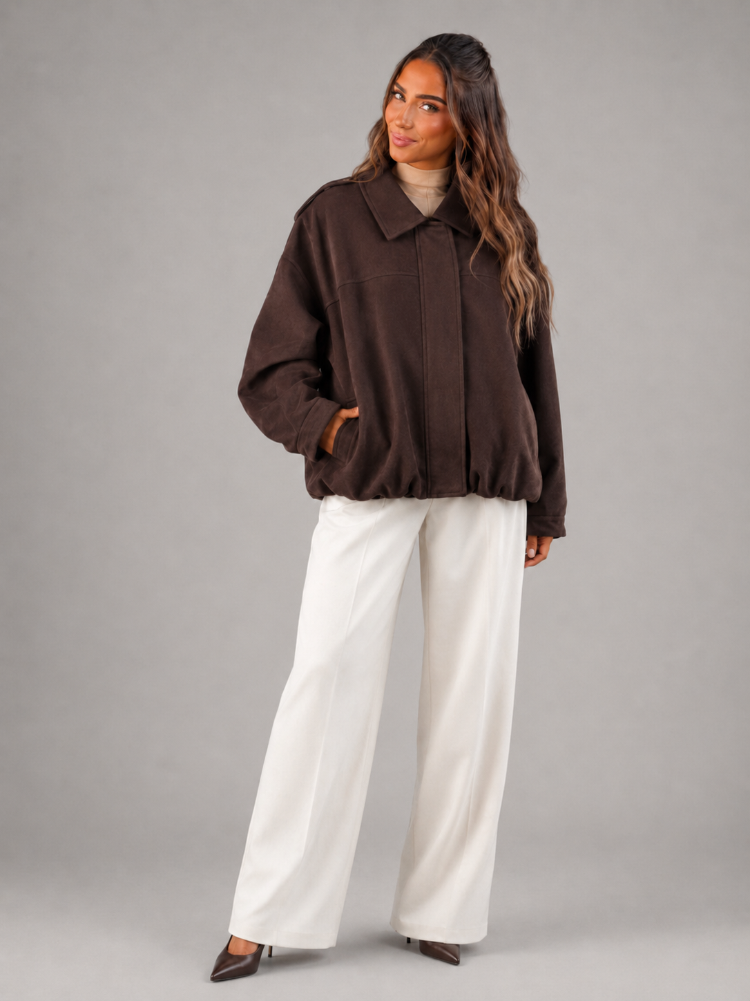 Faux Suede Oversized Shirt Jacket Autumn Women