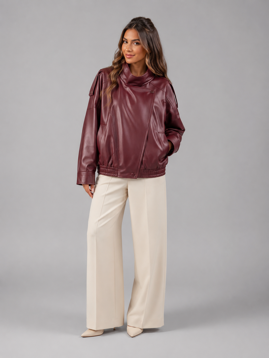 Faux Leather Bomber Jacket Autumn Women