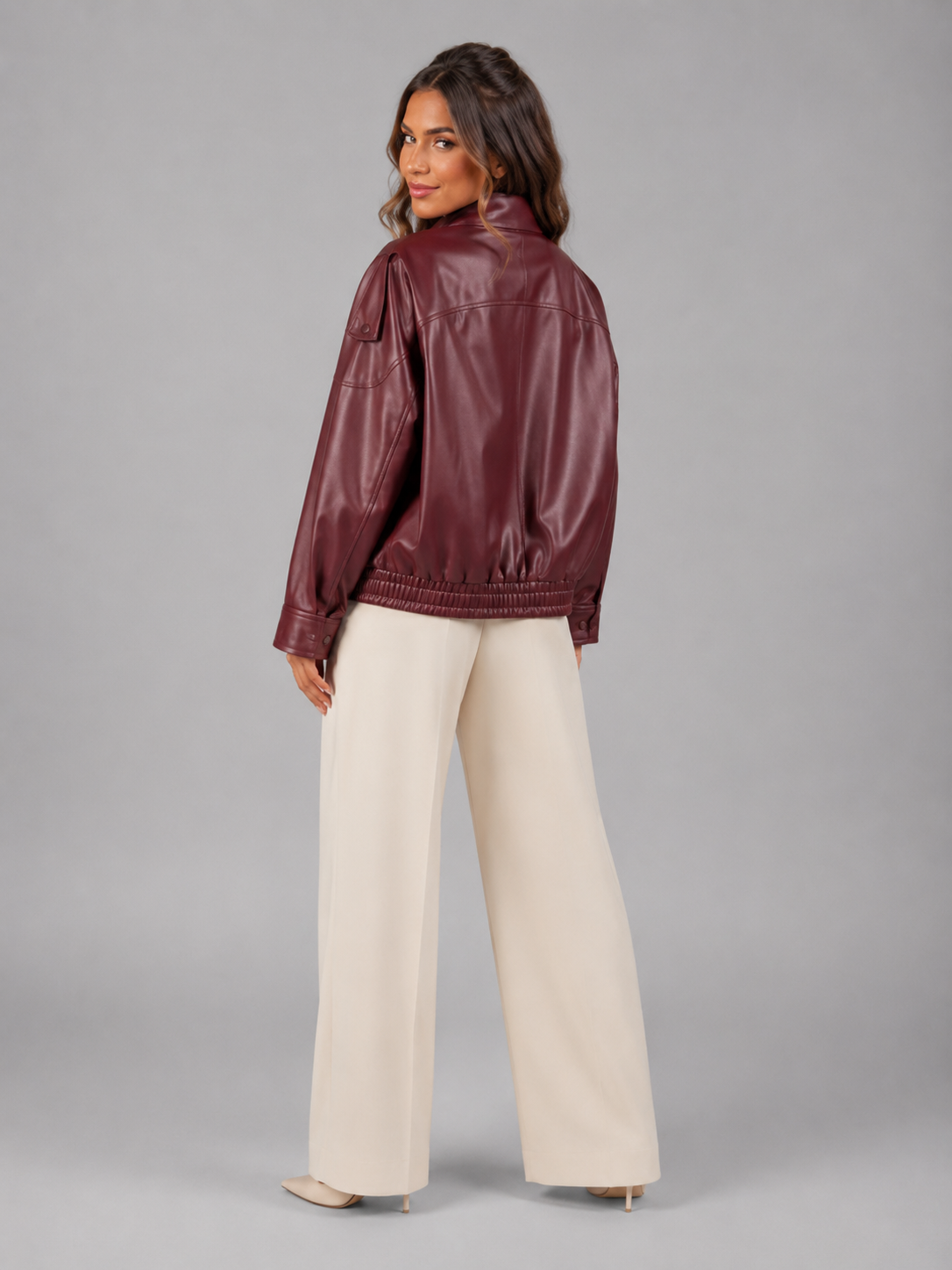 Faux Leather Bomber Jacket Autumn Women