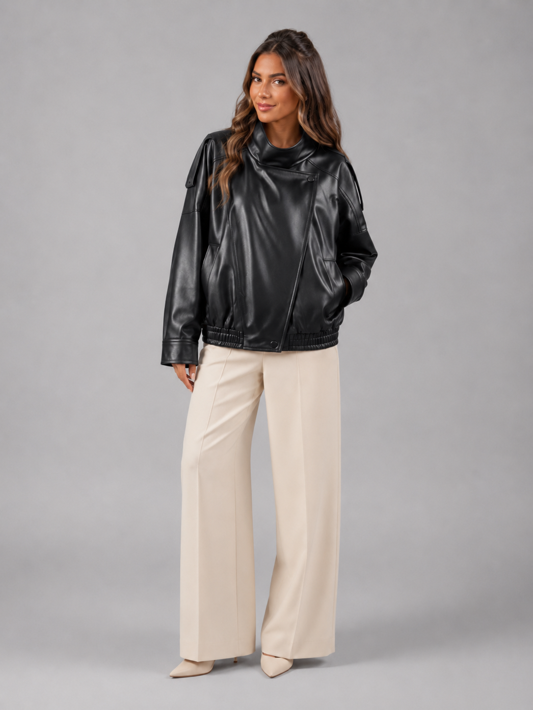 Faux Leather Bomber Jacket Autumn Women