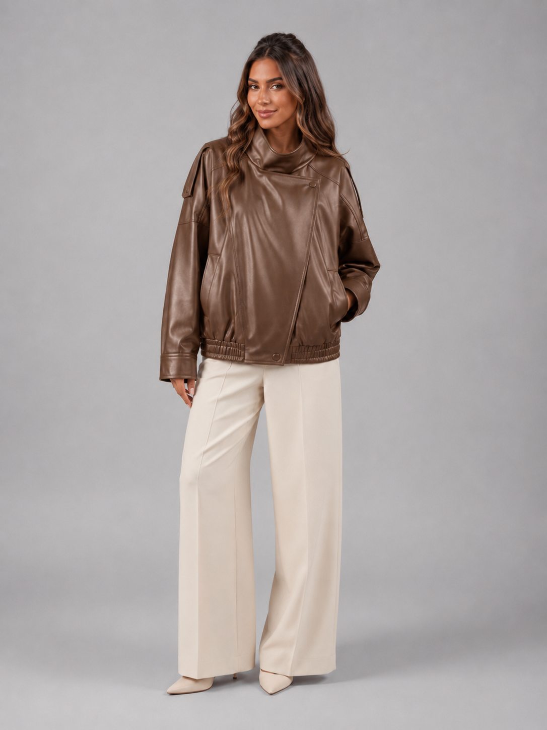 Faux Leather Bomber Jacket Autumn Women