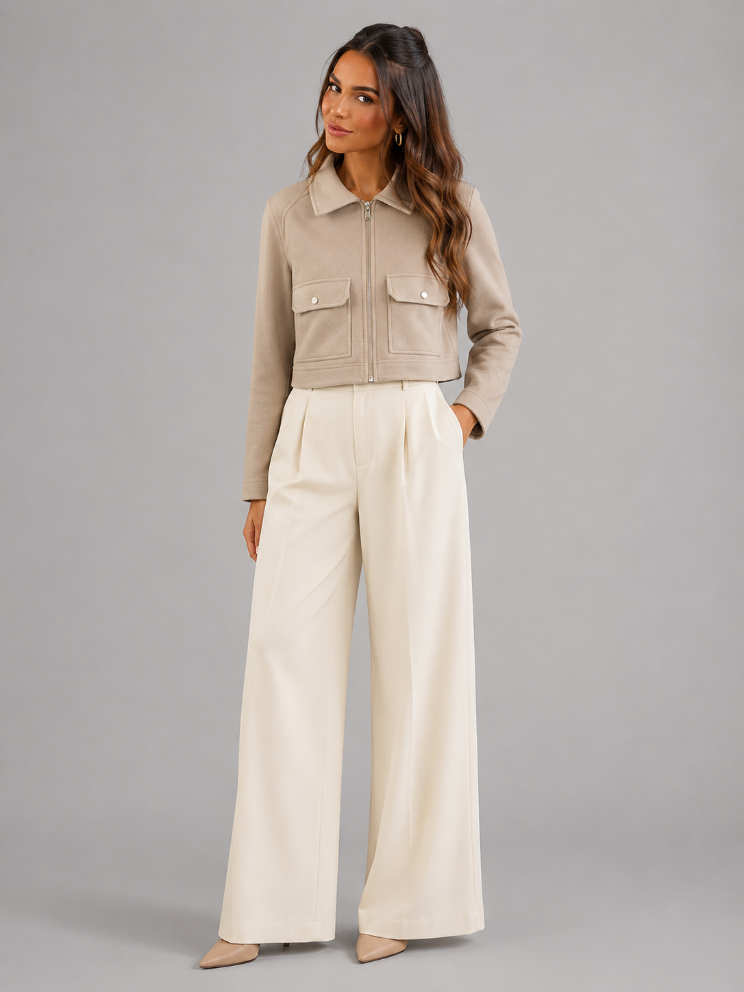 Cropped Faux Leather Utility Jacket Autumn Women