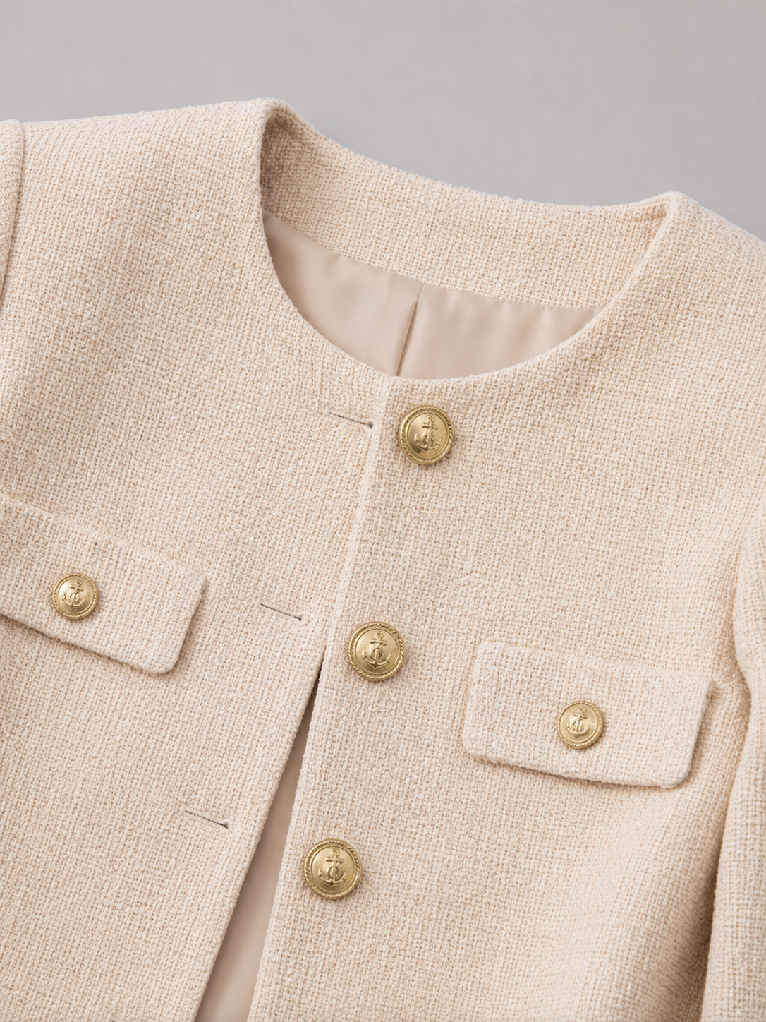 Tweed Cropped Jacket with Gold Buttons