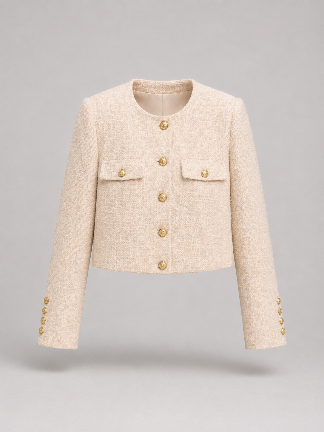 Tweed Cropped Jacket with Gold Buttons