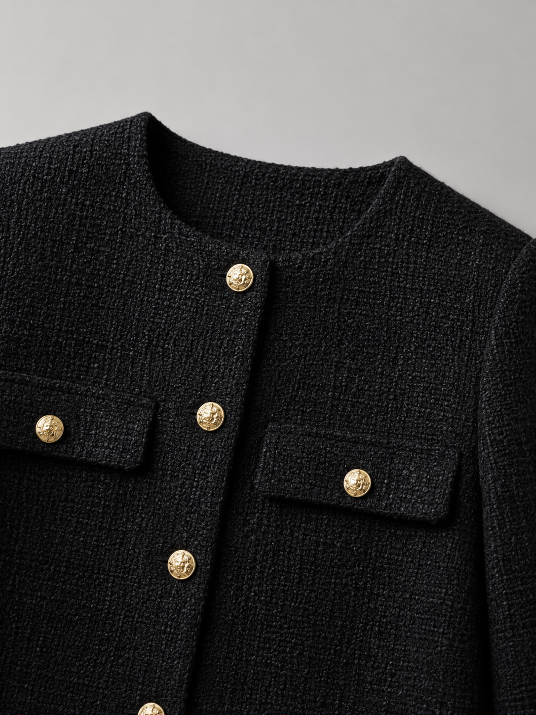 Tweed Cropped Jacket with Gold Buttons