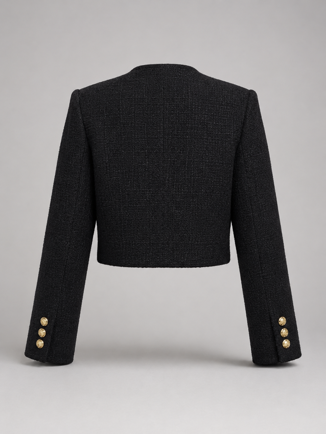 Tweed Cropped Jacket with Gold Buttons