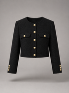 Tweed Cropped Jacket with Gold Buttons