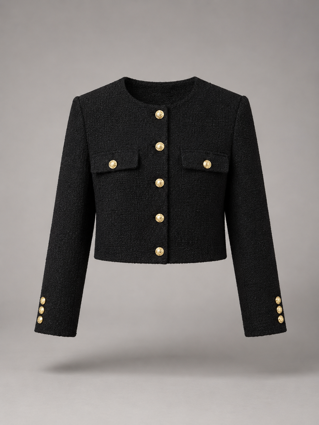 Tweed Cropped Jacket with Gold Buttons