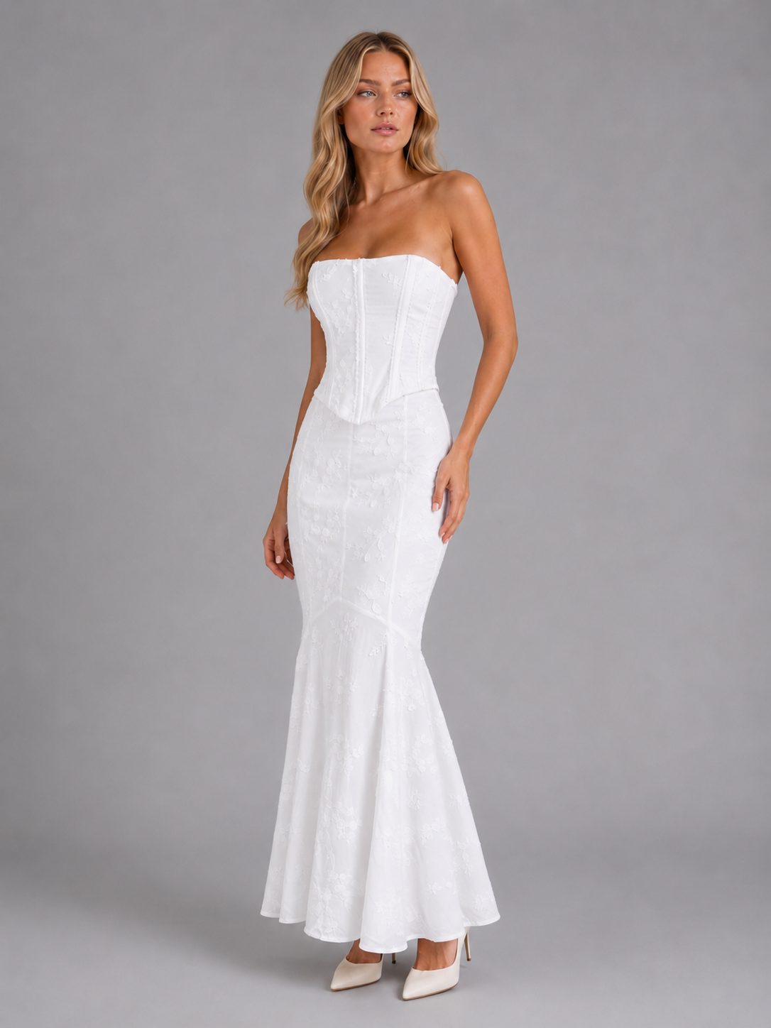 Strapless Lace Corset Maxi Dress Evening Women