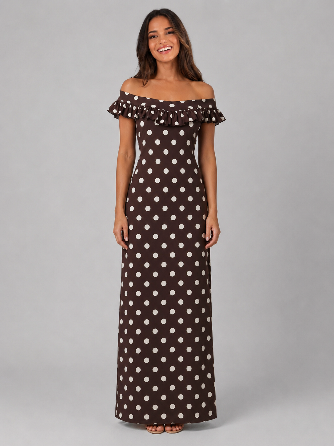 Polka Dot Off Shoulder Maxi Dress Summer Women