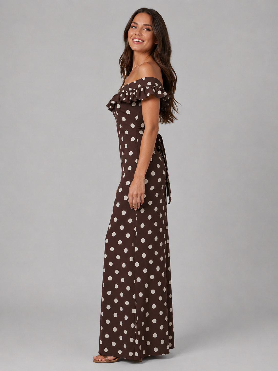 Polka Dot Off Shoulder Maxi Dress Summer Women