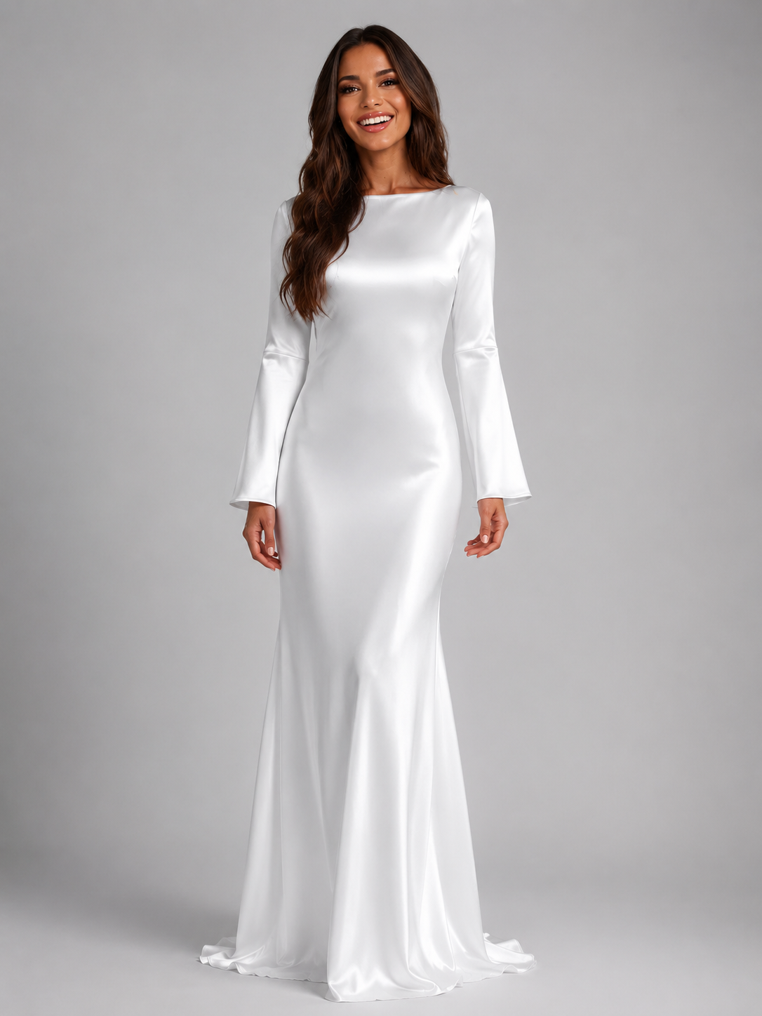 Satin Feel Long Sleeve Maxi Dress Wedding Guest