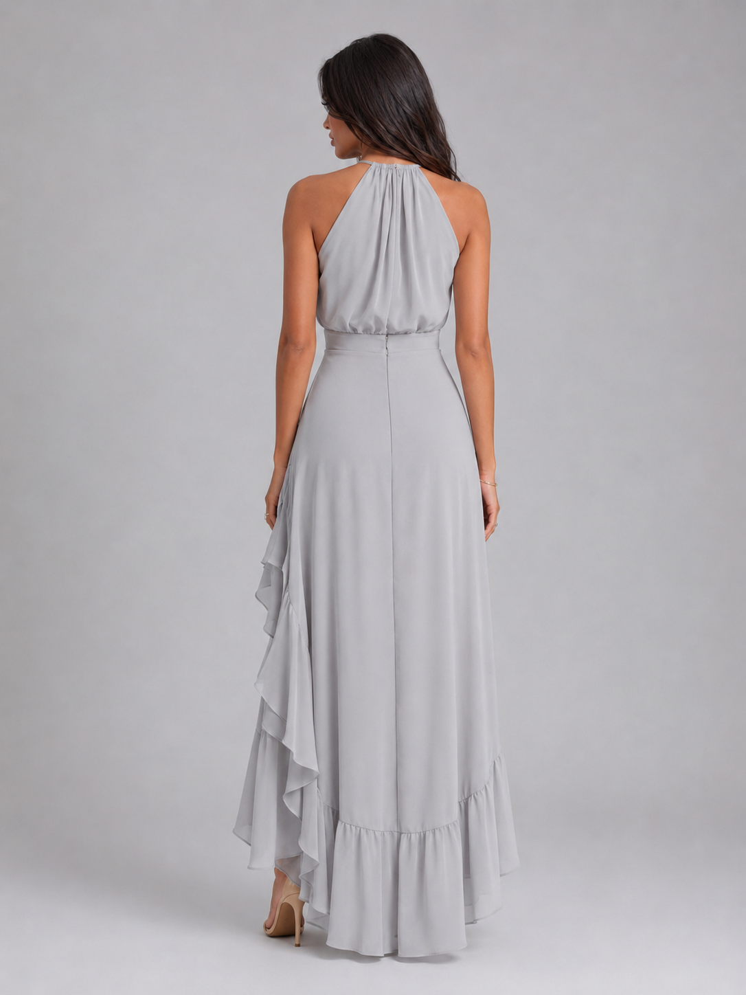 Halter Ruffle Midi Dress Wedding Guest