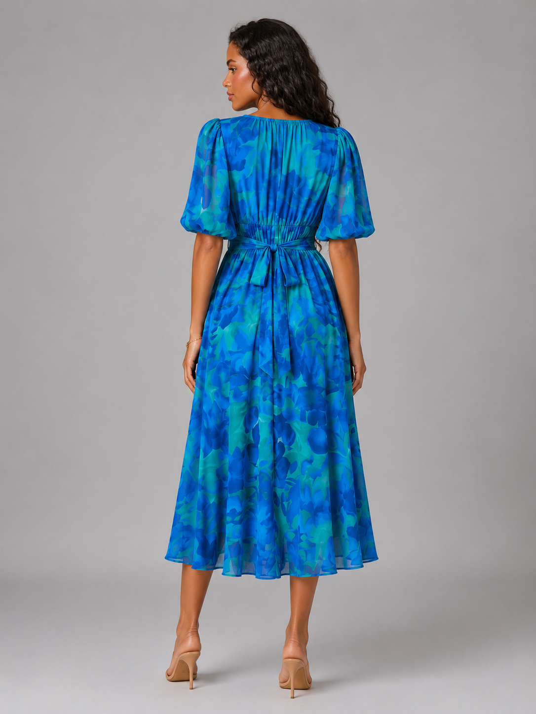 Floral V Neck Sleeveless Midi Dress Wedding Guest