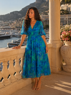 Floral V Neck Sleeveless Midi Dress Wedding Guest
