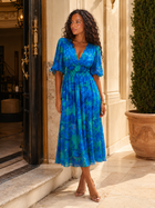 Floral V Neck Sleeveless Midi Dress Wedding Guest