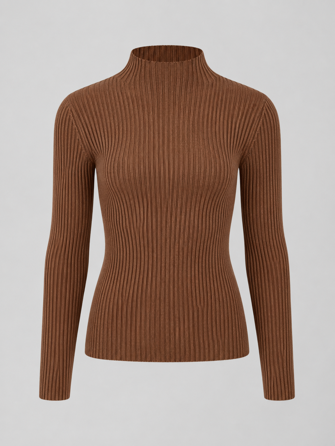 Ribbed Mock Neck Long Sleeve Knit Top Autumn Women