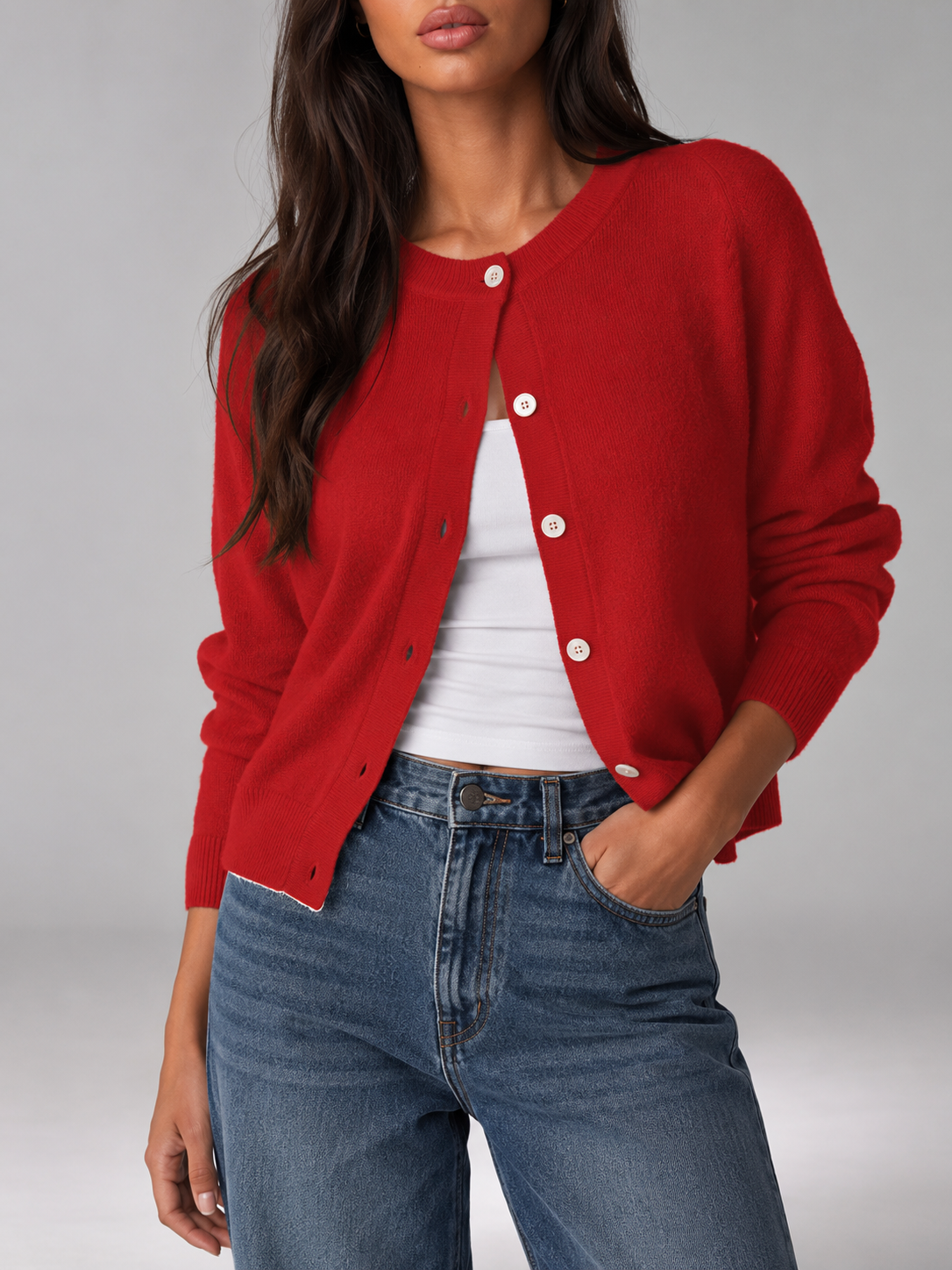 Fuzzy Knit Button Cardigan Autumn Women