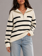 Striped Half Zip Knit Sweater Autumn Women
