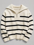Striped Half Zip Knit Sweater Autumn Women