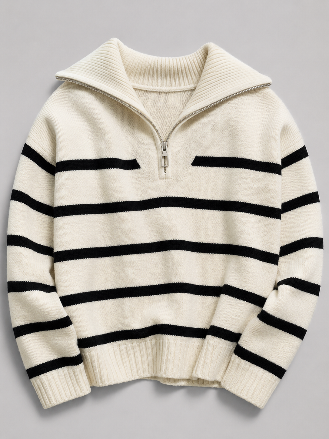Striped Half Zip Knit Sweater Autumn Women
