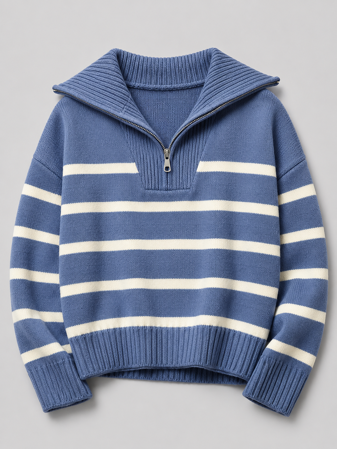 Striped Half Zip Knit Sweater Autumn Women