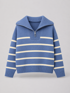 Striped Half Zip Knit Sweater Autumn Women