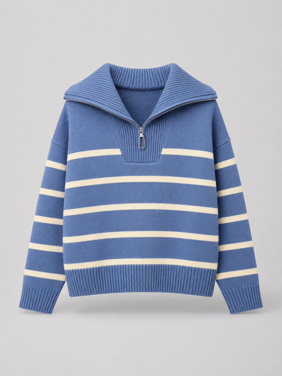 Striped Half Zip Knit Sweater Autumn Women