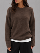 Fuzzy Knit Crew Neck Sweater Autumn Women