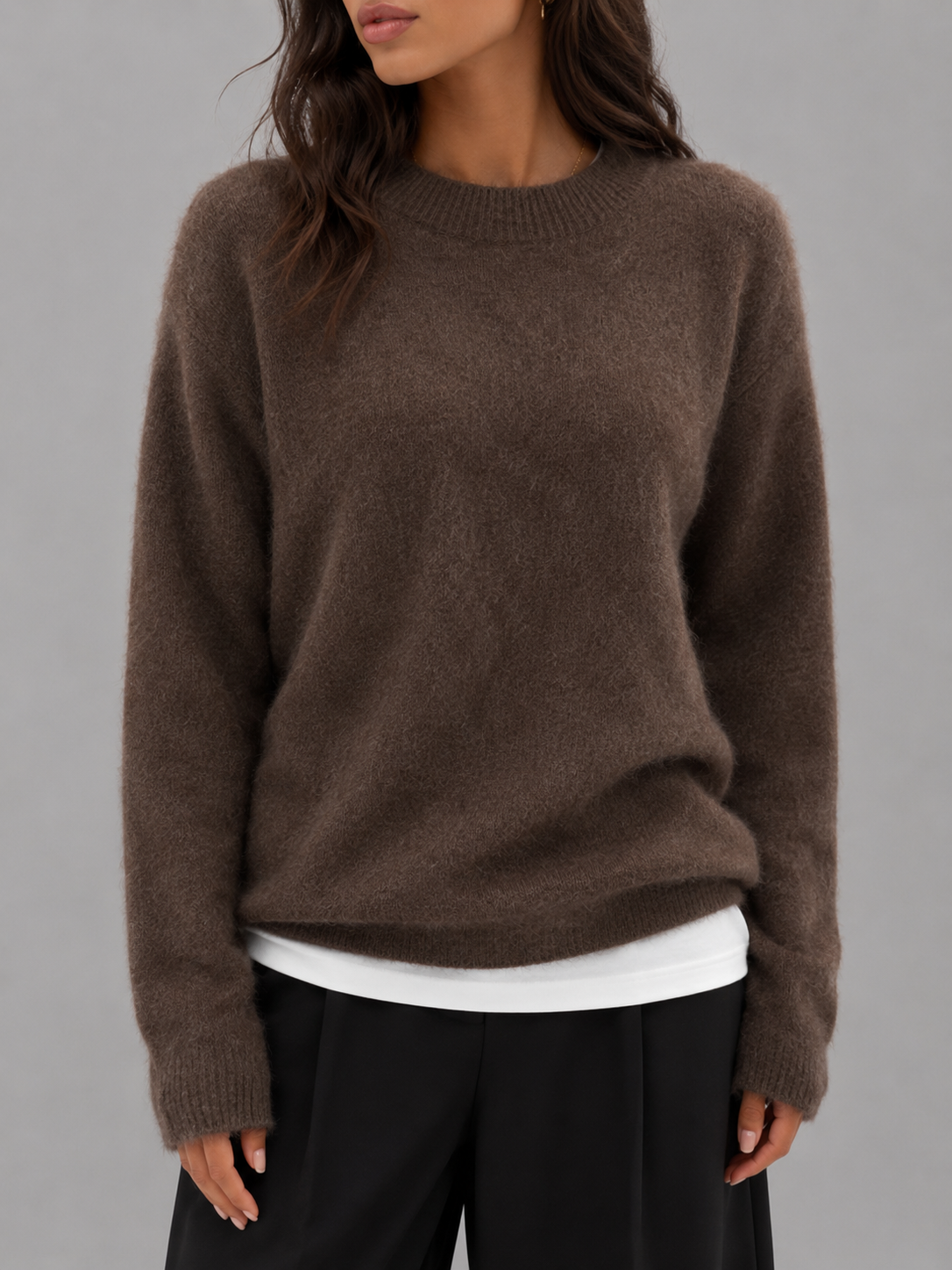 Fuzzy Knit Crew Neck Sweater Autumn Women