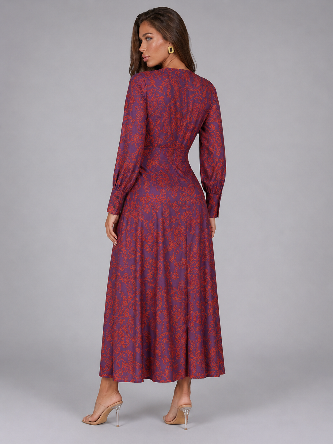 Printed V Neck Midi Dress Wedding Guest