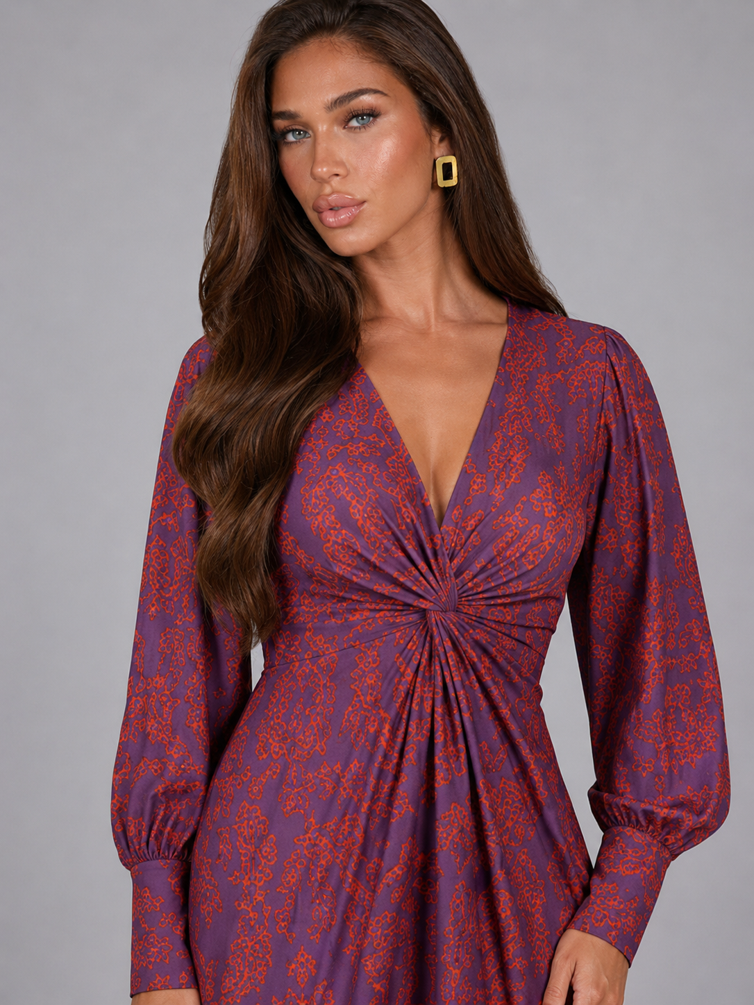 Printed V Neck Midi Dress Wedding Guest