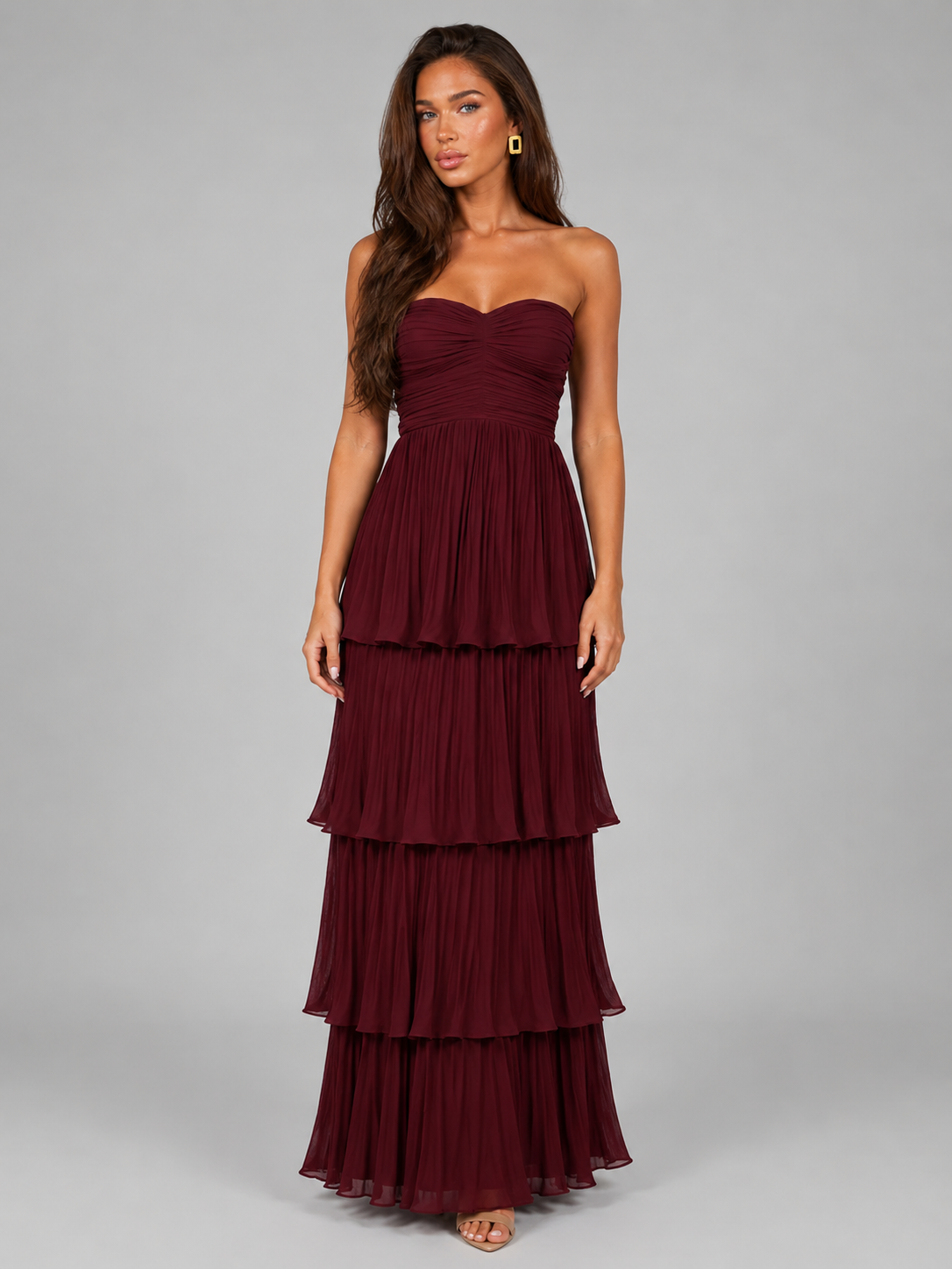 Strapless Tiered Maxi Dress Evening Women