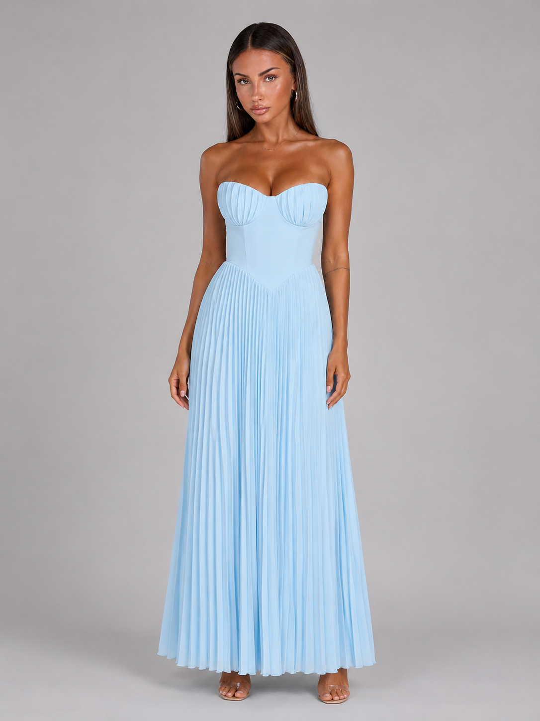Strapless Pleated Maxi Dress Wedding Guest