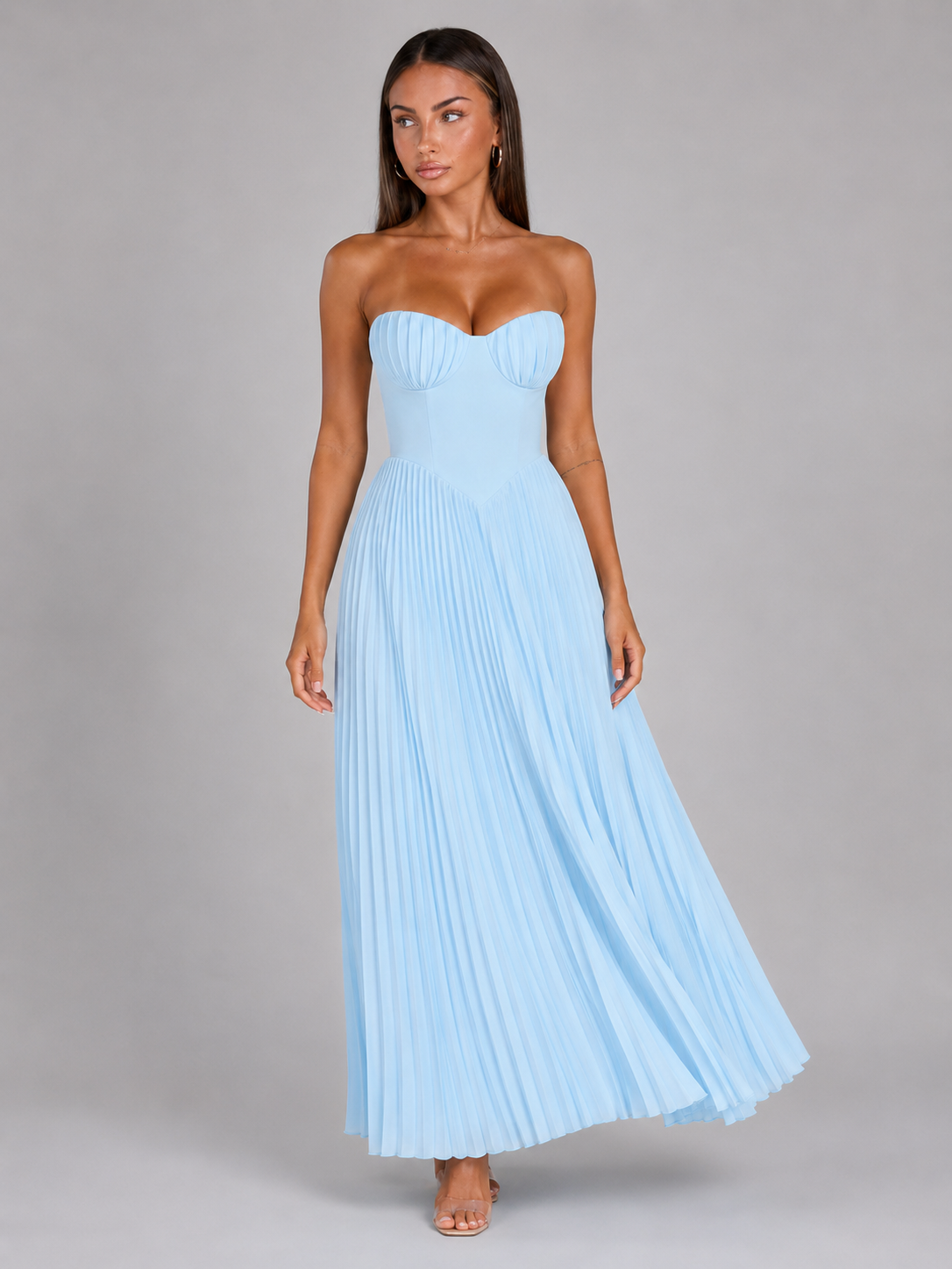 Strapless Pleated Maxi Dress Wedding Guest
